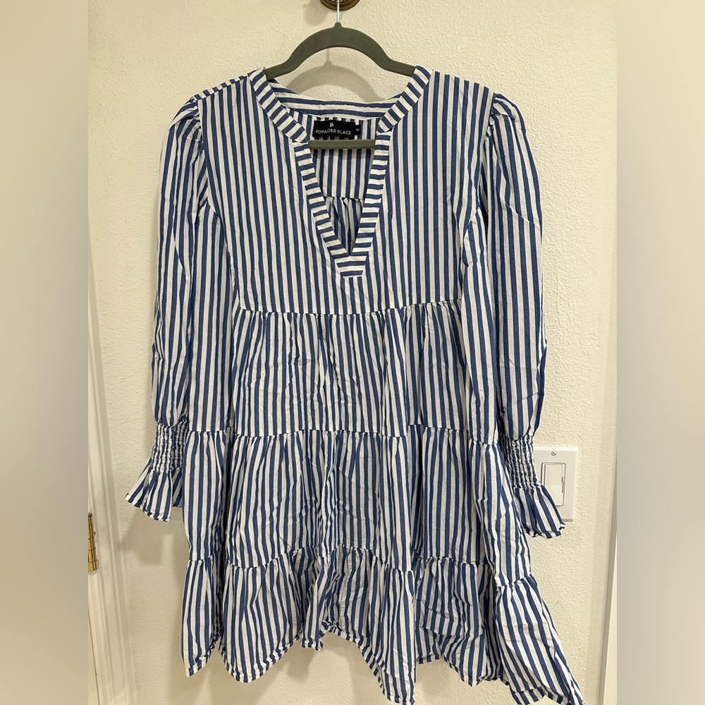 Pomander Place Navy and White Striped Dress